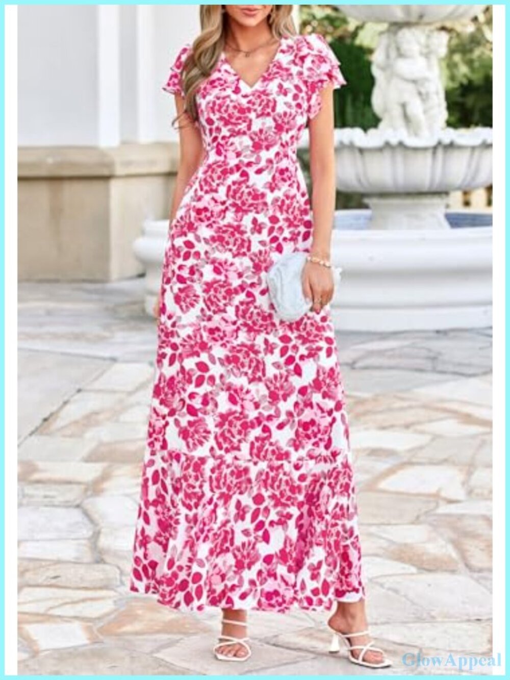 V Neck Ruffle Sleeve Maxi Dress with Pockets - Picture 5 of 6